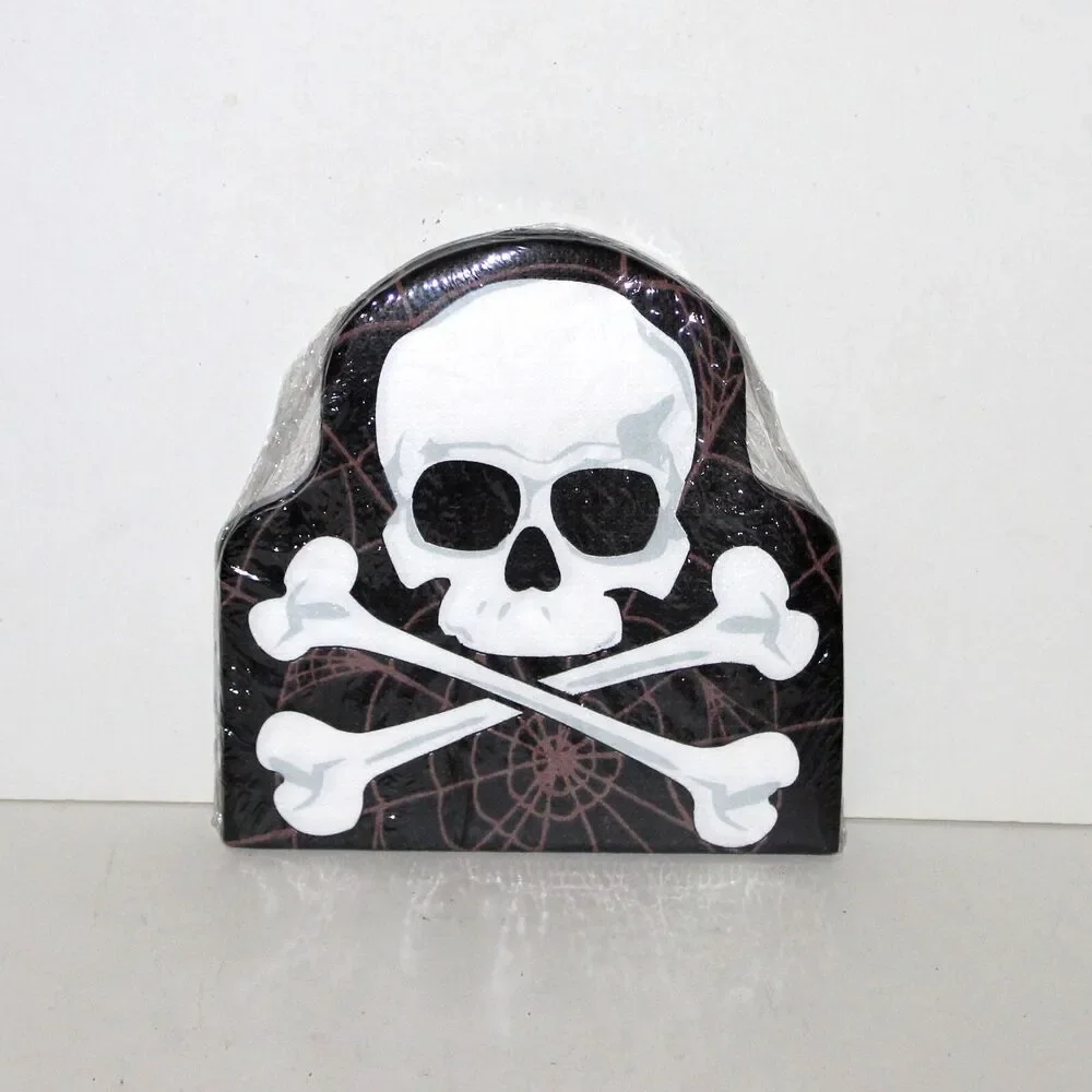 Halloween Skull Paper Napkins Bones black spiderweb Die Cut Amscan NEW 16 Sealed